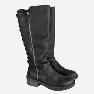 Kensie Dermott Back Lace-Up Knee High Riding Boot Black Size 8.5